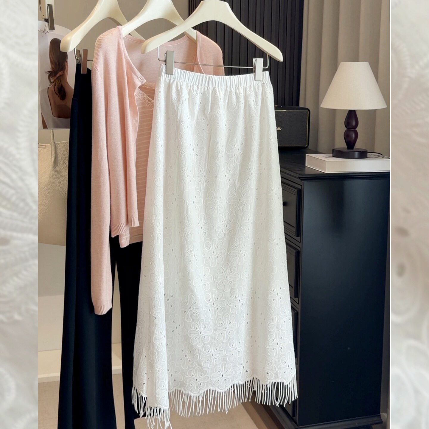 高级感刺绣流苏蕾丝半身裙女春夏新品2026高腰显瘦气质包臀直筒裙