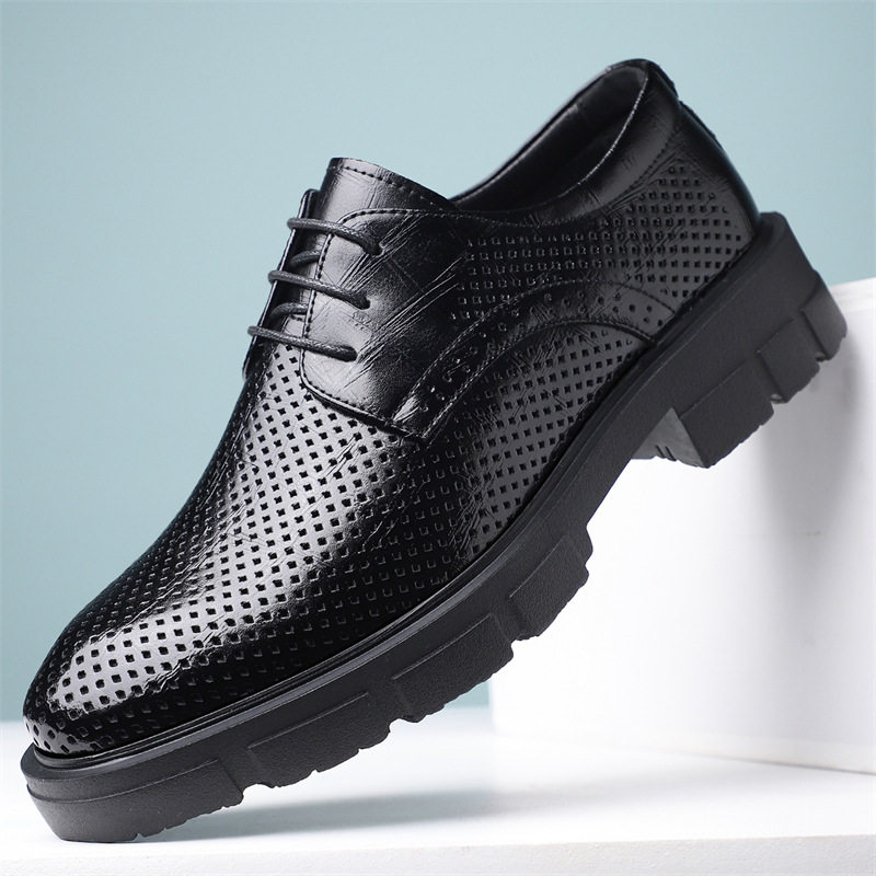 男士皮鞋夏季透气商务正装夏天镂空休闲男款2026新款新郎结婚鞋男
