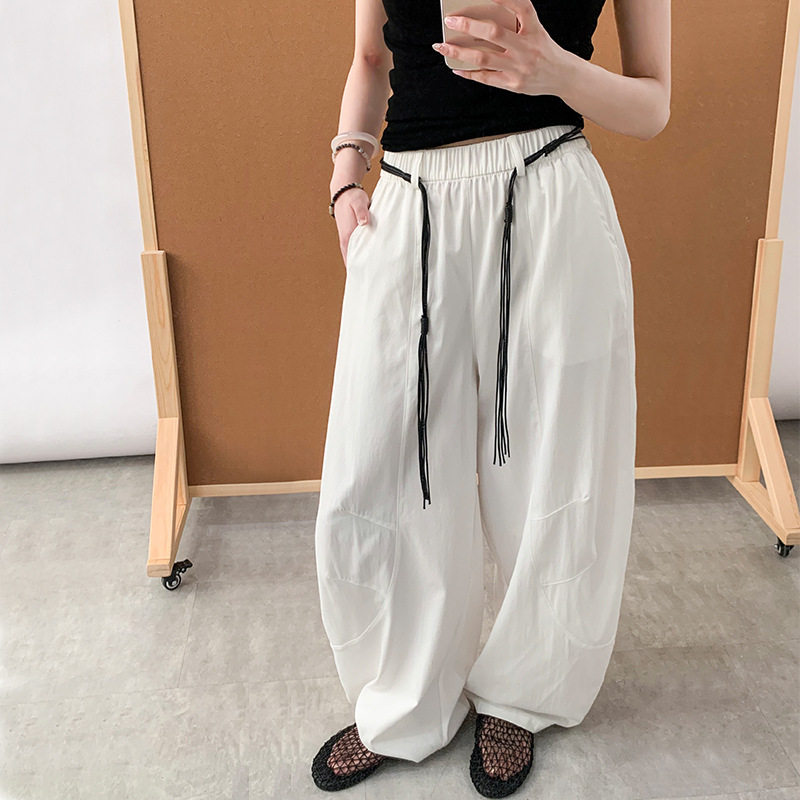 白色束脚弯刀裤女2026夏季新款高腰显瘦宽松简约百搭速干阔腿裤子