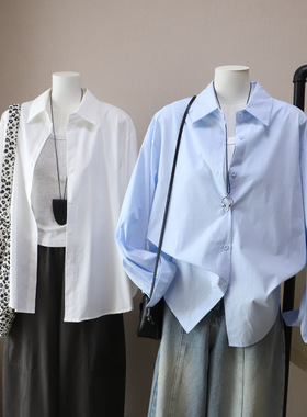 [比正]2026早春新款韩版高级感时尚休闲百搭纯色中长款衬衫女5773