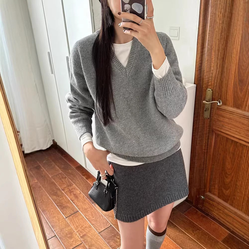 灰色针织半身裙女春秋冬2026新款小个子半裙显瘦高腰A字包臀短裙