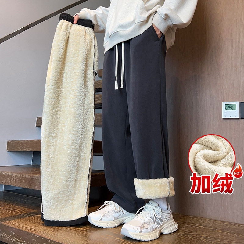 羊羔绒裤子男生冬季2025新款加绒加厚男士休闲棉裤秋冬款直筒卫裤