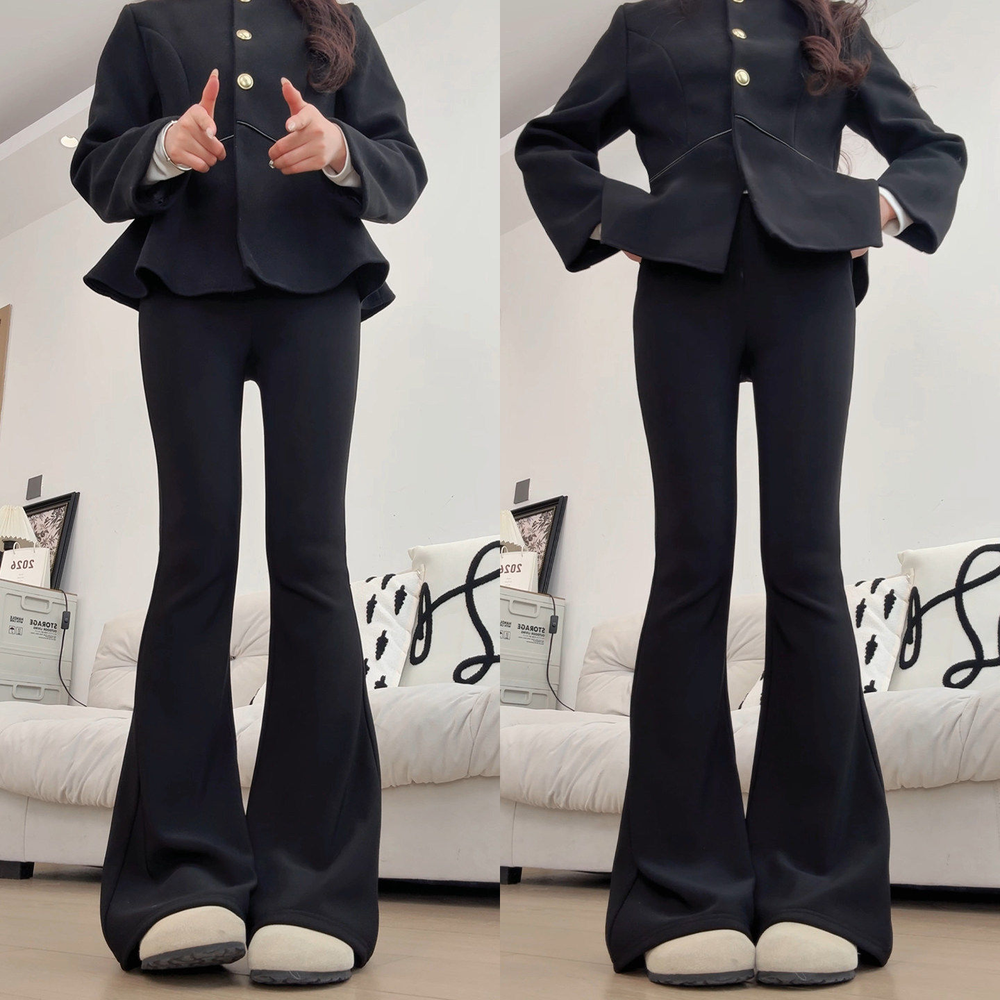 加绒加厚马蹄裤子女秋冬小个子高腰垂感显瘦休闲直筒微喇叭西装裤