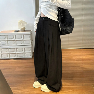 黑色西装裤女夏季2026新款高腰垂感小个子慵懒显瘦休闲山本阔腿裤