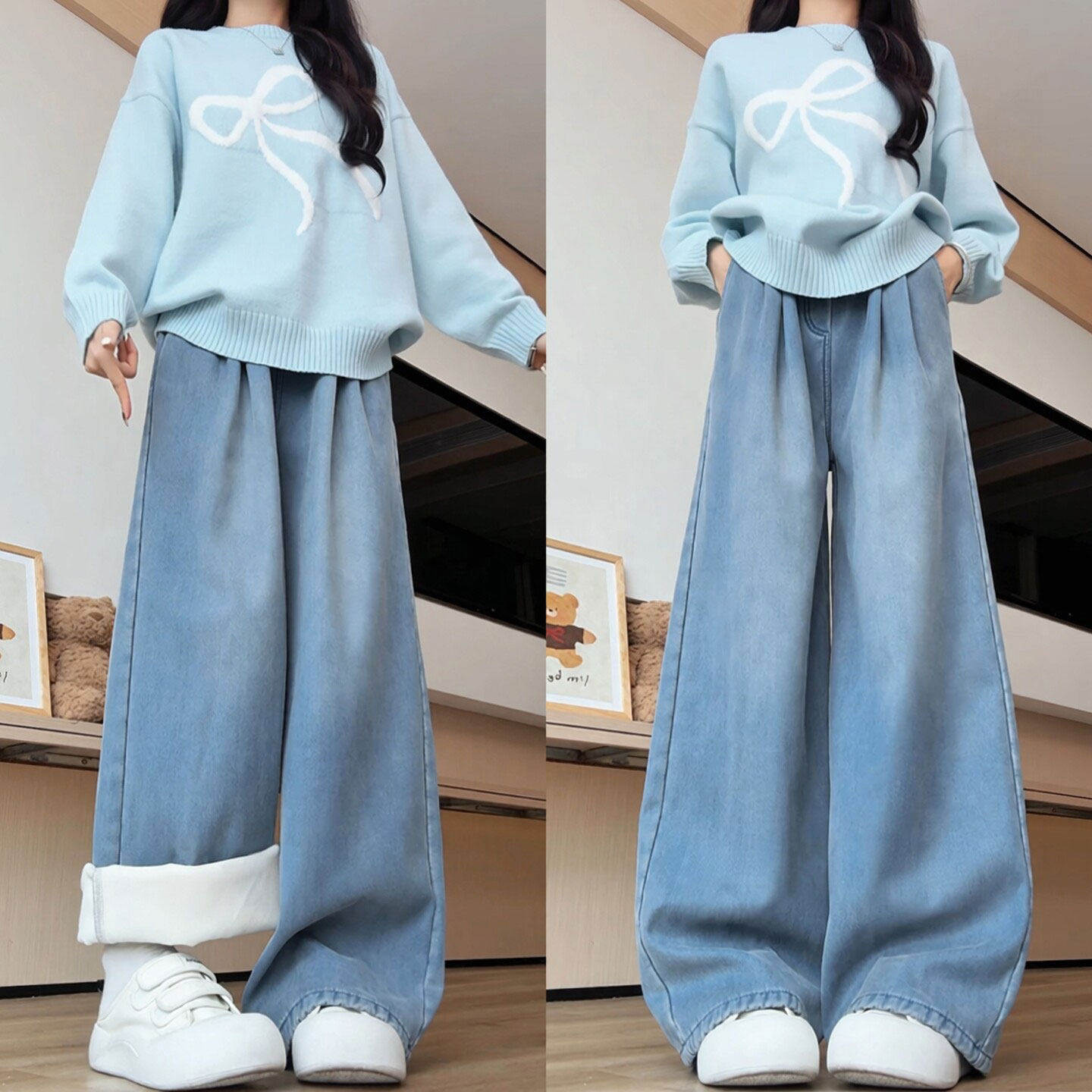 秋冬加绒牛仔裤女裤2026新款大码胖mm直筒休闲裤小个子窄版阔腿裤