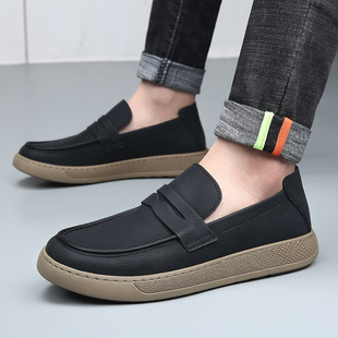 皮鞋男真皮英伦风新款男士透气休闲鞋男款高级感一脚蹬复古乐福鞋