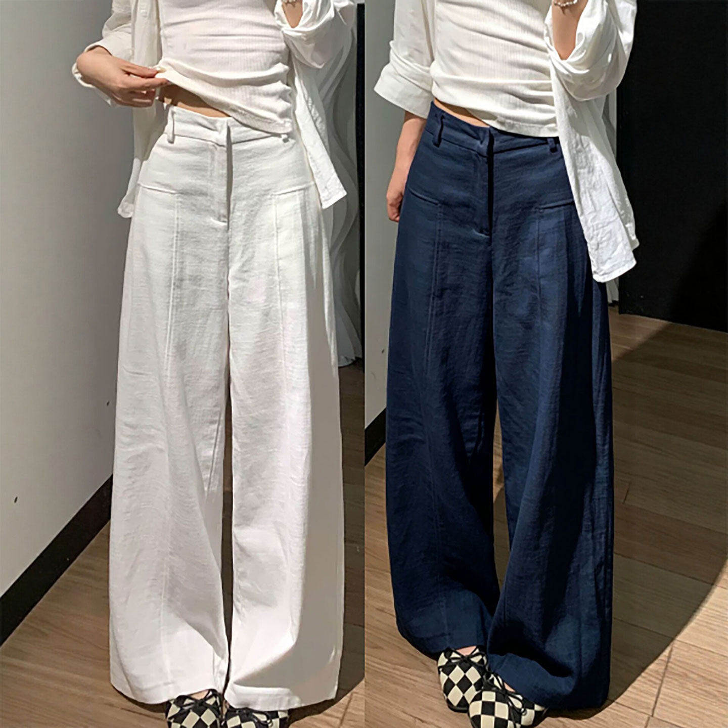白色亚麻西装阔腿裤女2026新款夏季薄款高腰垂坠感老钱风直筒裤子