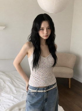 紫色碎花吊带女夏日新款修身可外穿辣妹绝美无袖背心内搭短款上衣