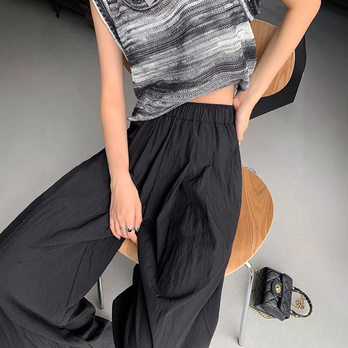 黑色冰丝阔腿裤女2026新款夏薄款大码日系宽松慵懒小个子山本裤子