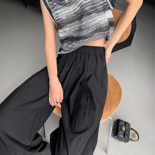 黑色冰丝阔腿裤女2026新款夏薄款大码日系宽松慵懒小个子山本裤子
