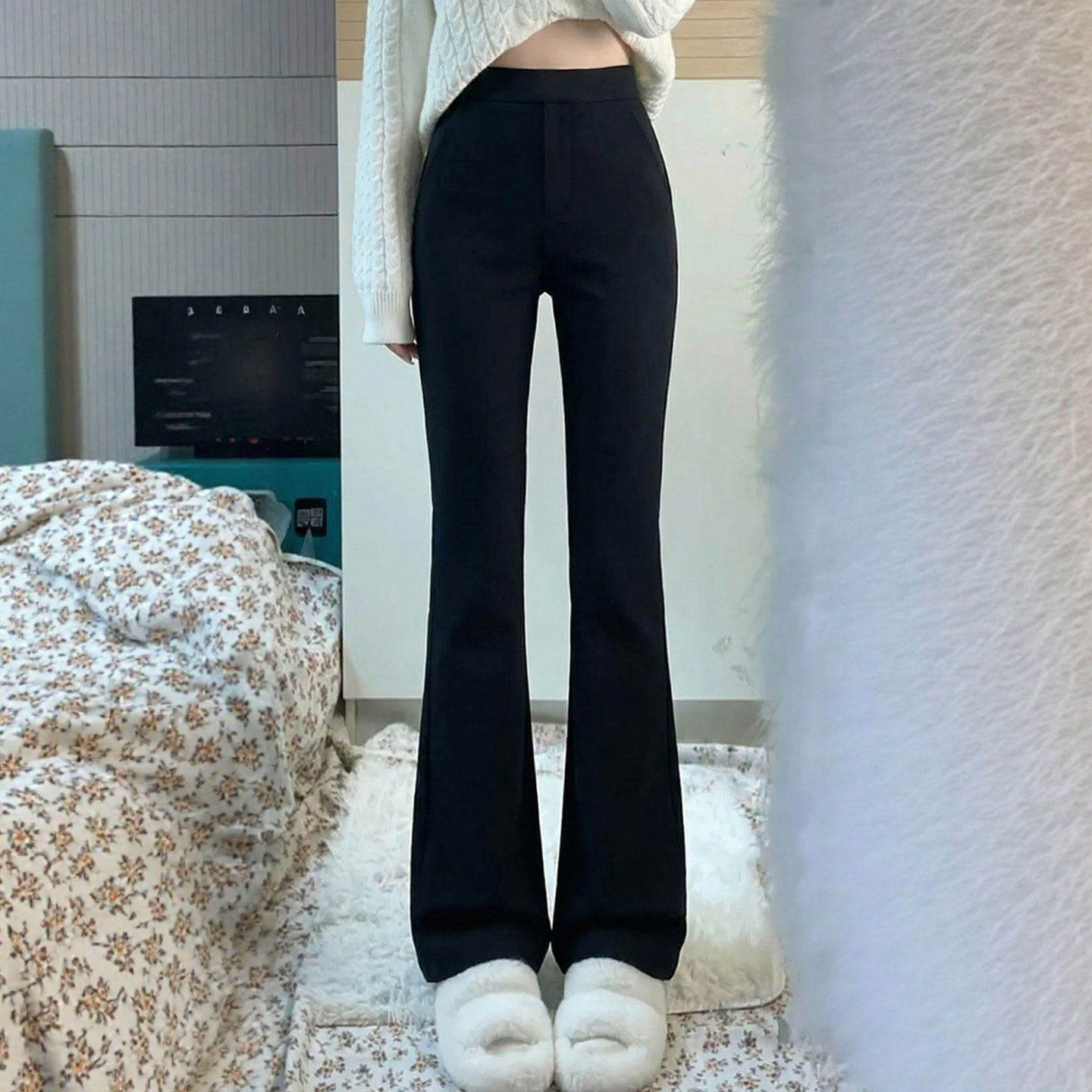 黑色喇叭裤女春季2026新款高级感垂感大码胖mm休闲显瘦微喇西装裤