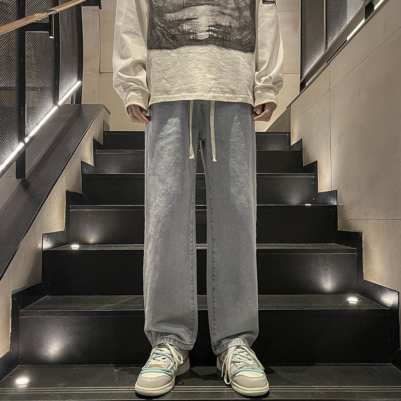 长裤青少年潮2025宽松阔腿牛仔裤男款美式高街微弹中腰常规水洗