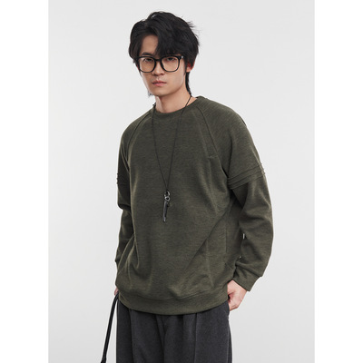 亦止【底蕴】加绒圆领卫衣辑明线设计深色打底男冬季新款内搭上衣