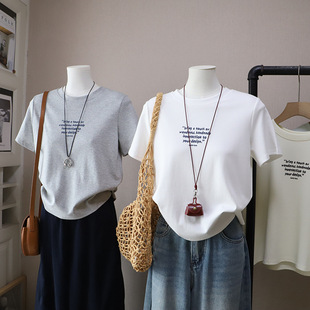 [比正]2026春夏新款韩系圆领字母印花休闲显瘦百搭短袖T恤女5866