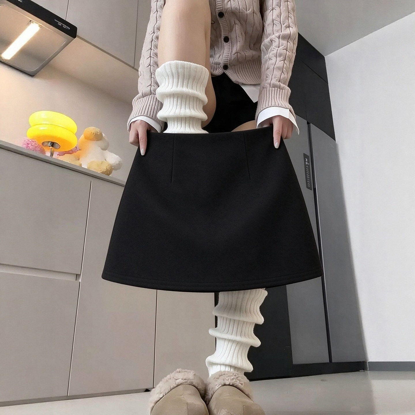 黑色毛呢半身裙女2026新款秋冬高腰a字半裙小个子职业包臀裙短裙