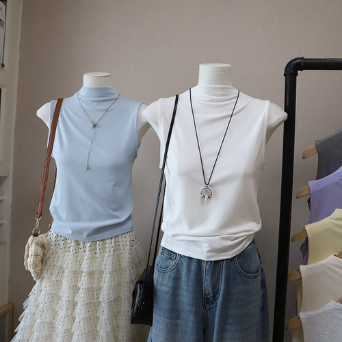 [比正]2026春夏新款韩版半高领简约净版显瘦百搭小吊带背心女5755