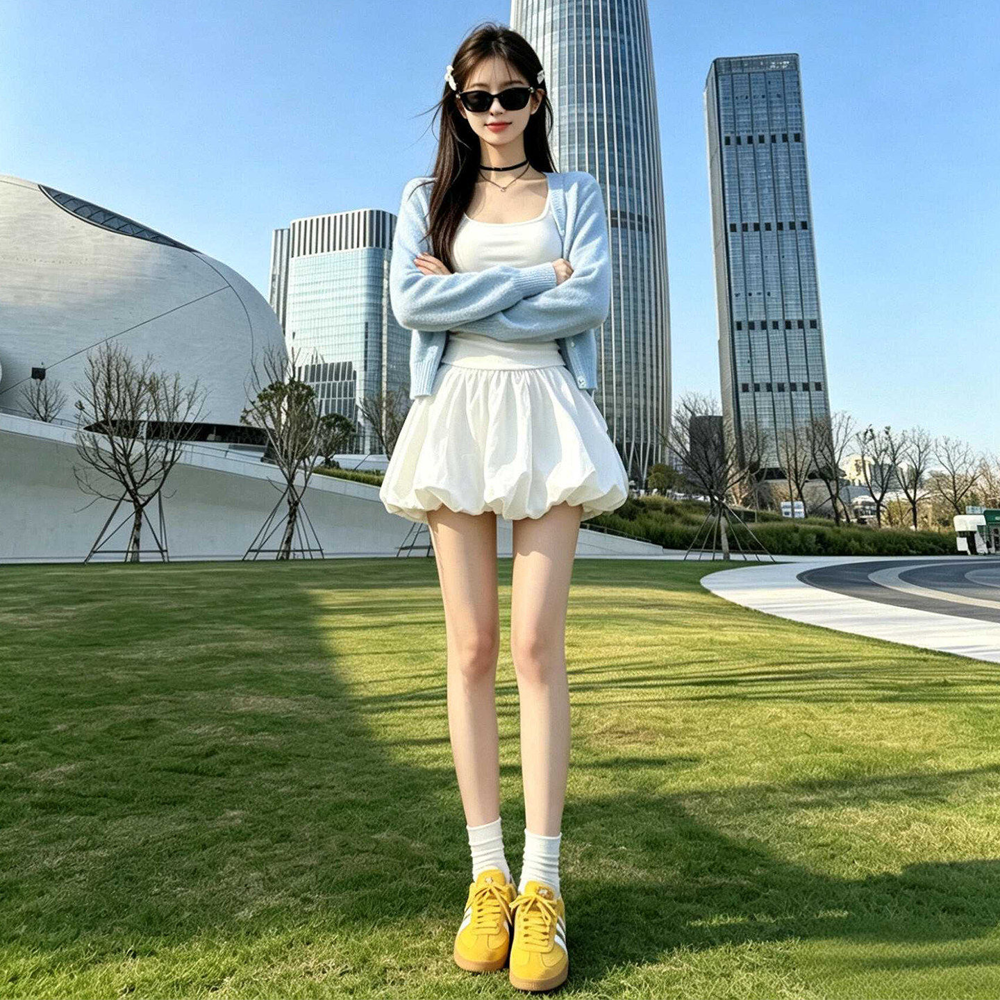 白色芭蕾风花苞半身裙女夏2026新款高腰a字半裙高腰蓬蓬蛋糕短裙