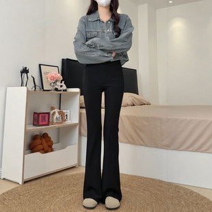 黑色不贴腿窄版微喇叭裤女裤子春秋冬加绒大码胖mm高腰显瘦西装裤