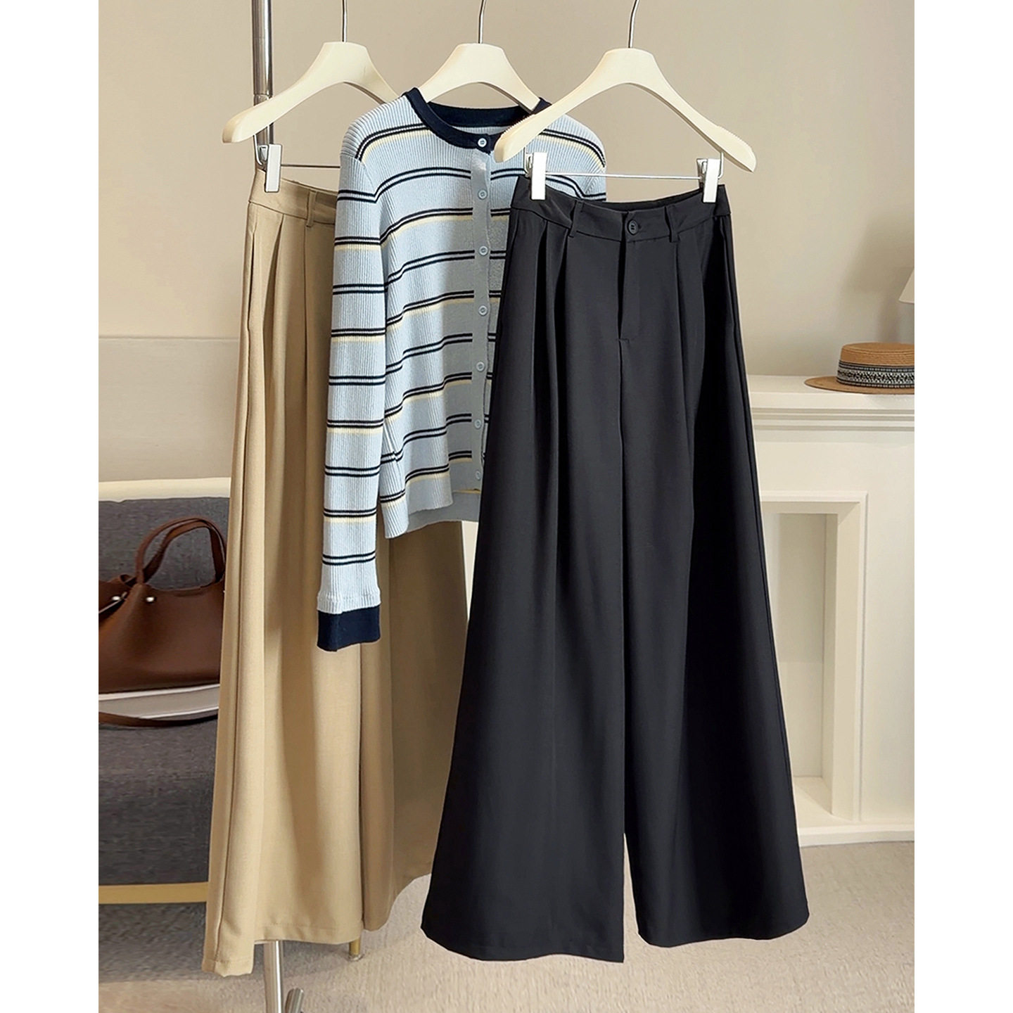 春秋新款垂坠感西装阔腿裤女高腰显瘦百搭宽松休闲拖地直筒长裤潮