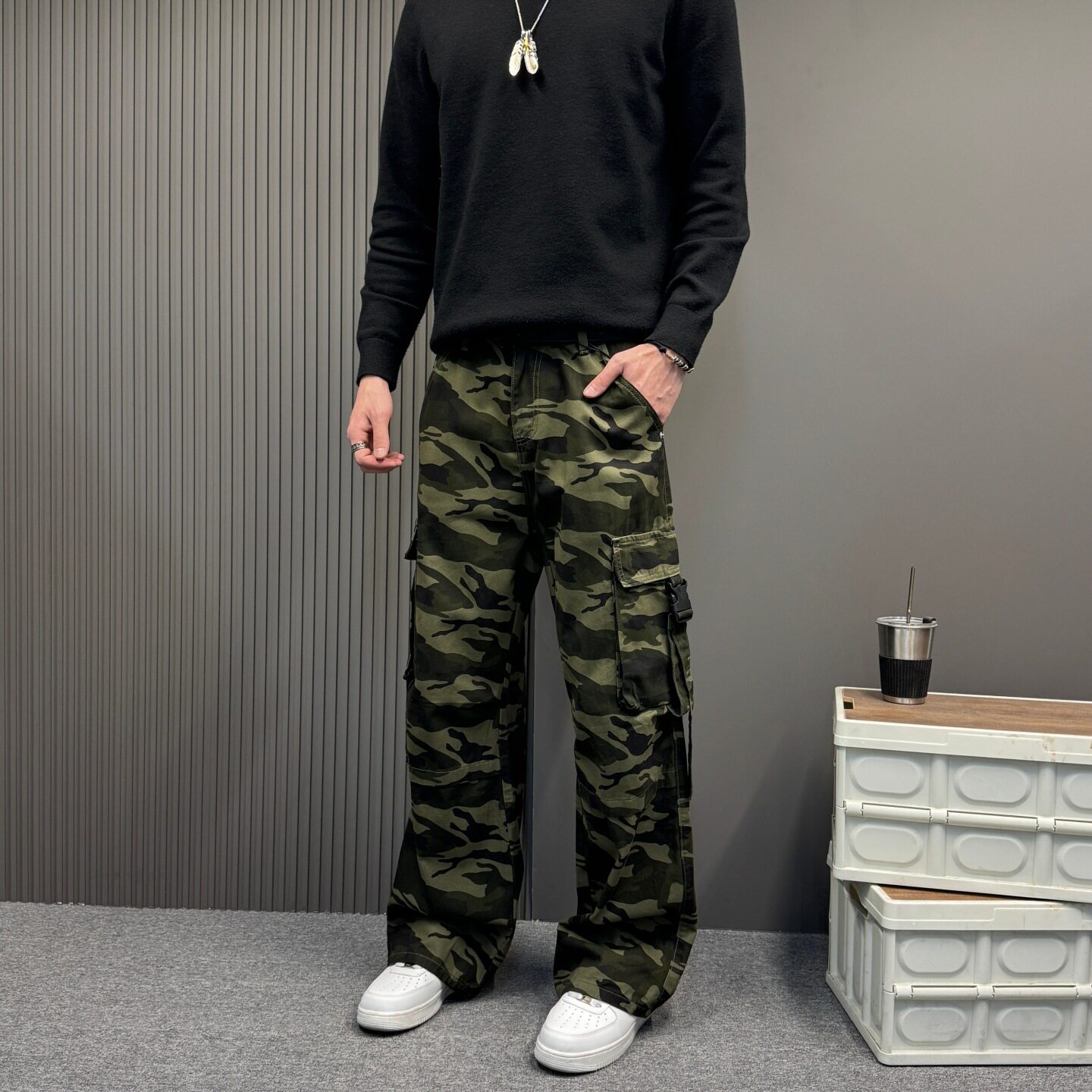 迷彩工装裤男女款2026春秋新款美式复古潮牌宽松直筒阔腿休闲长裤