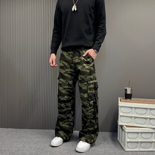 迷彩工装裤男女款2026春秋新款美式复古潮牌宽松直筒阔腿休闲长裤