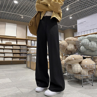 黑色西装裤女高级感垂感春秋小个子直筒阔腿裤高腰韩系慵懒风裤子