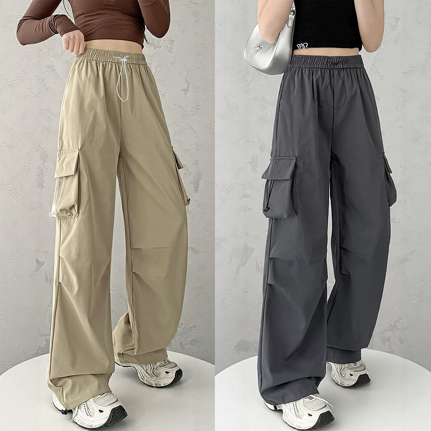 卡其色速干工装裤女夏季薄款2026新款美式运动裤小个子冰丝冲锋裤