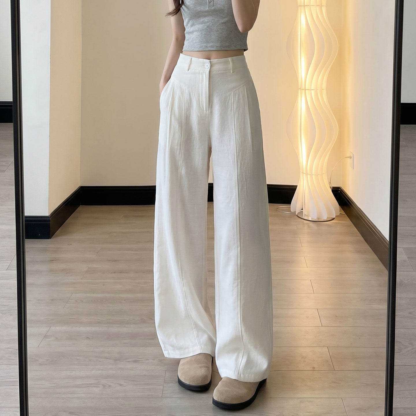 白色亚麻西装裤女2026新款宽松bf慵懒风小个子苎麻棉麻直筒阔腿裤