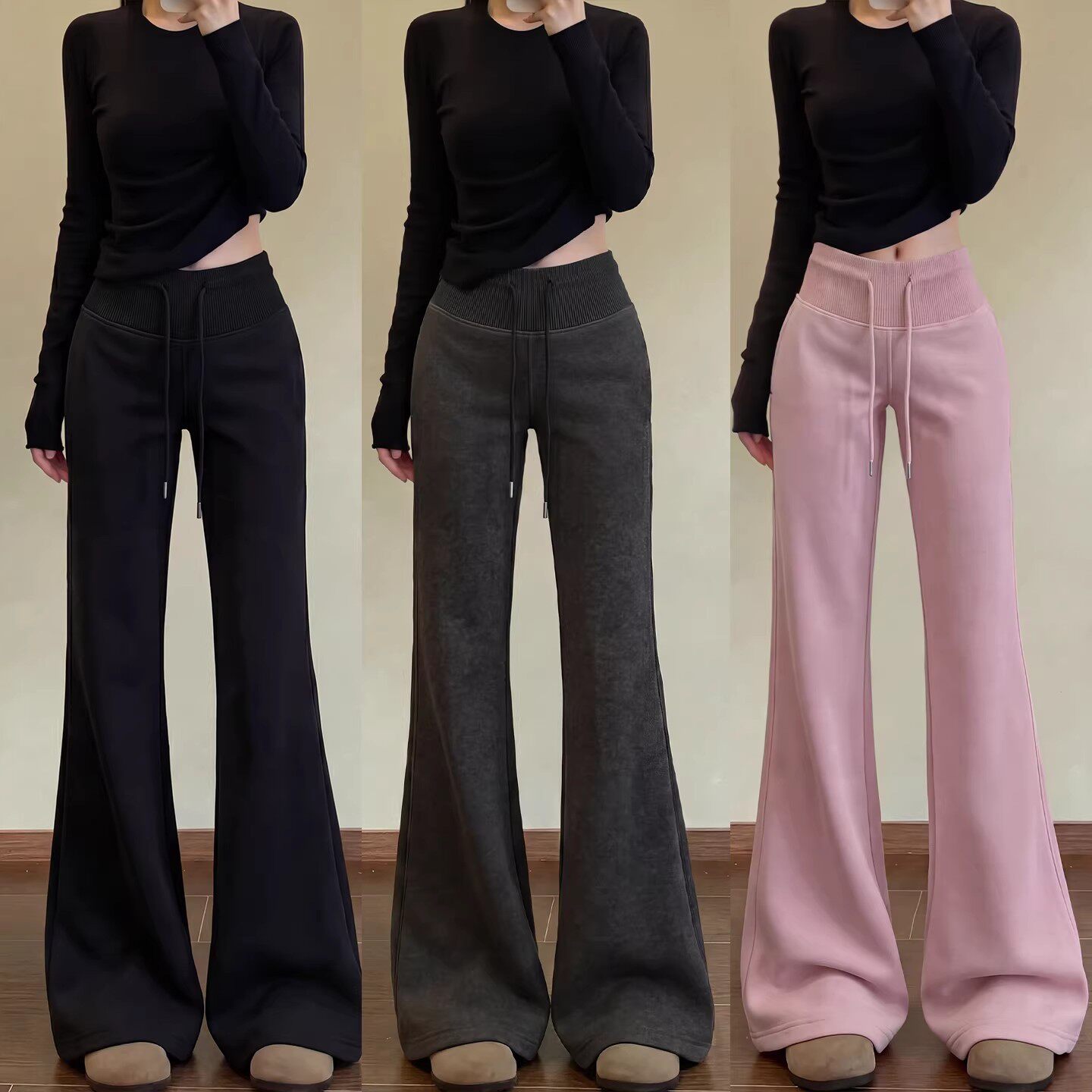 黑色喇叭运动裤女2026新款春秋高腰显瘦垂感小个子休闲微喇卫裤子