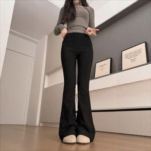 黑色微喇叭裤女裤子2025新款秋冬季加绒小个子胖mm大码显瘦西装裤