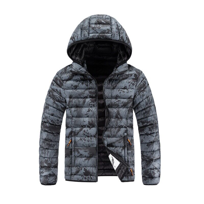 跨境速卖通雪山款双排连帽棉服M-8XL大码男女轻便保暖迷彩纯色