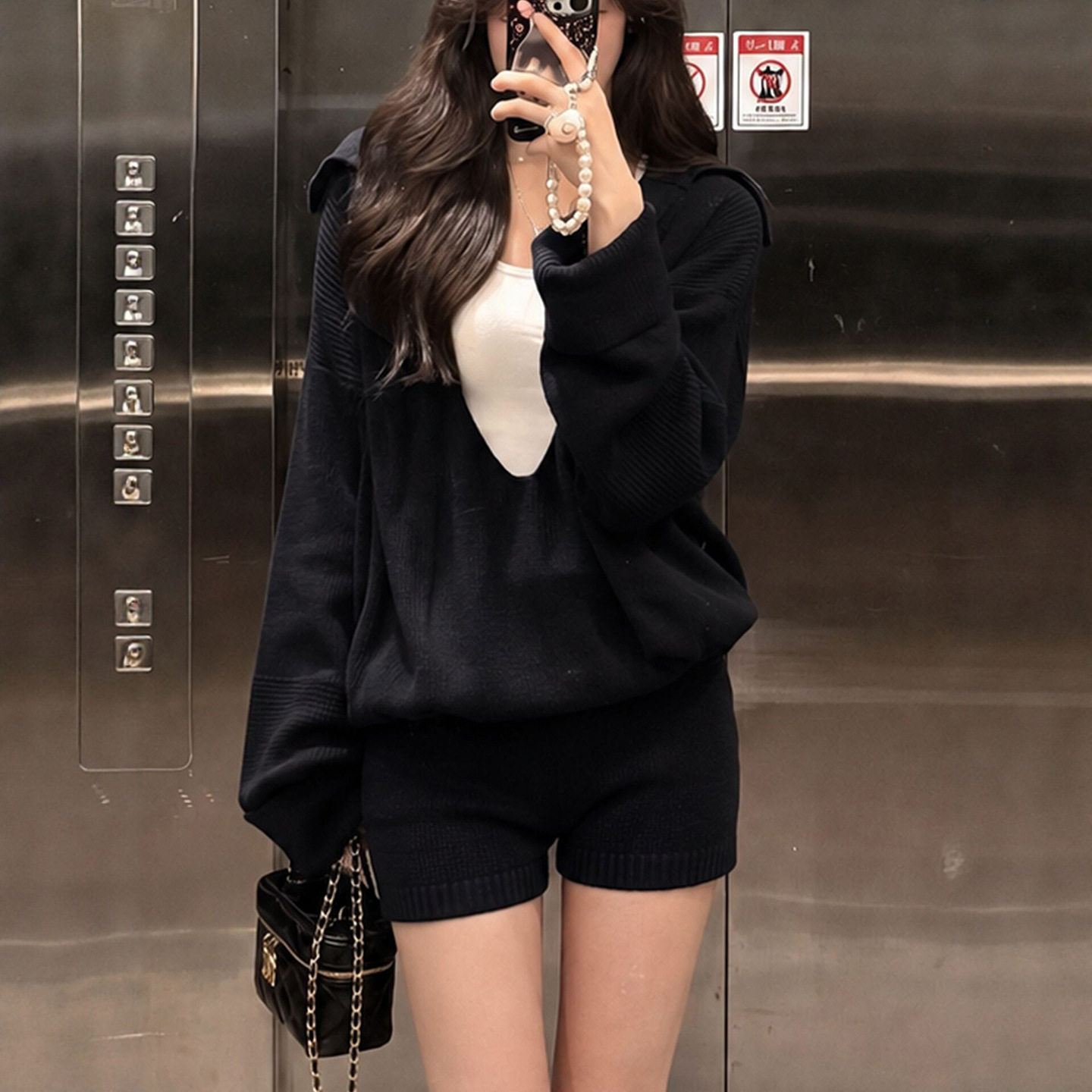 黑色针织短裤女2026新款秋冬打底靴裤半身性感辣妹显瘦包臀热裤子