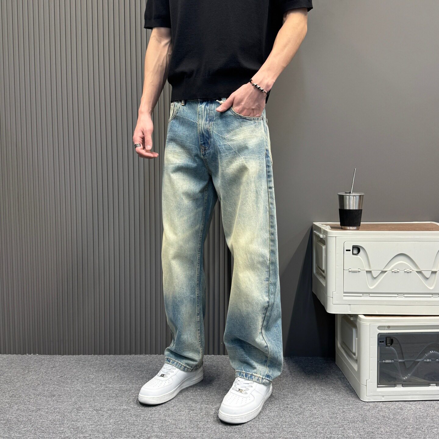 美式复古水洗直筒牛仔裤男女2026春季新款高级感休闲宽松阔腿长裤