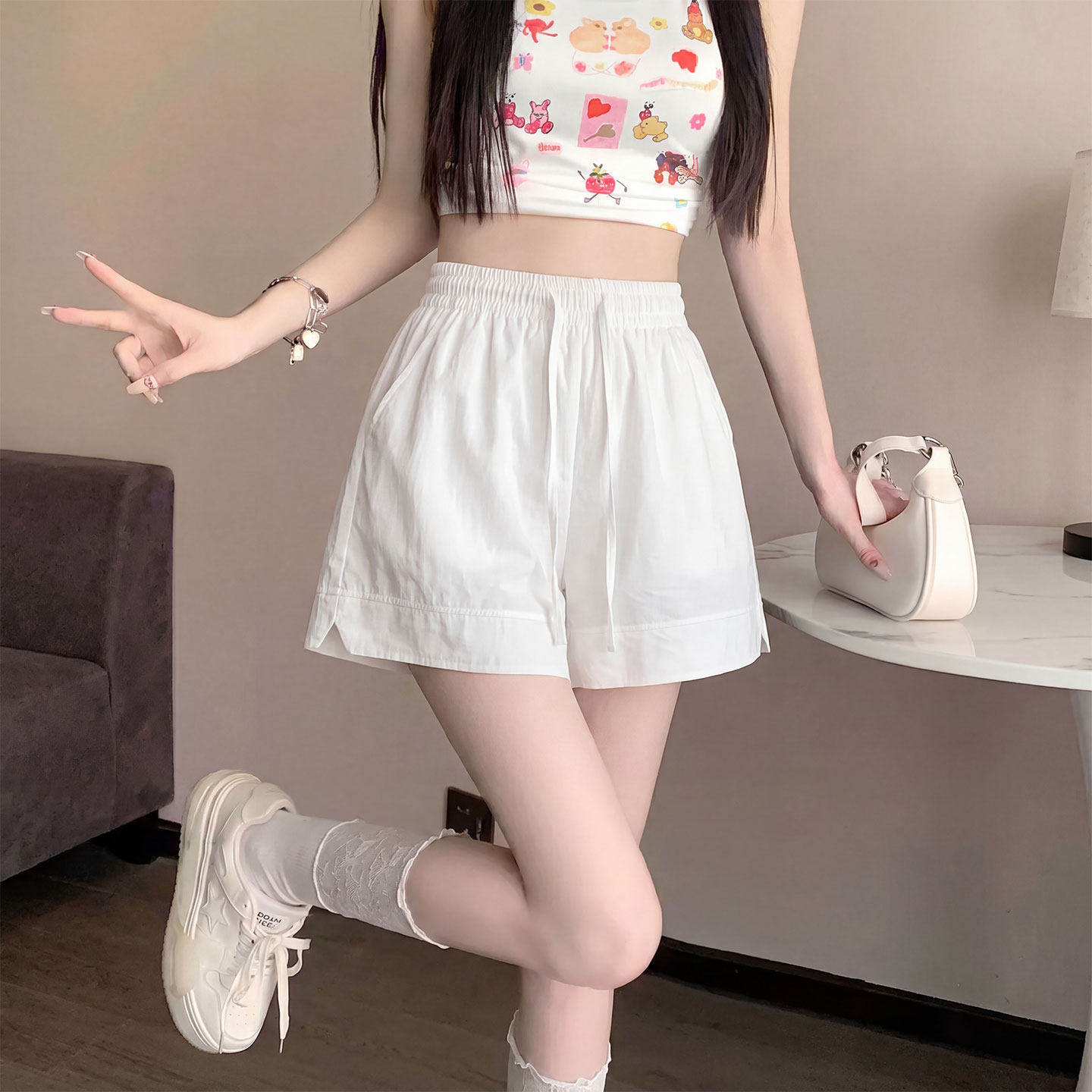 白色冰丝山本短裤女夏季薄款2026新款小个子速干休闲运动裤五分裤