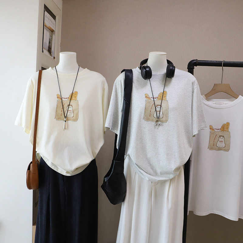 [比正]2026春夏新款 韩版女装批发圆领宽松显瘦休闲短袖T恤6090
