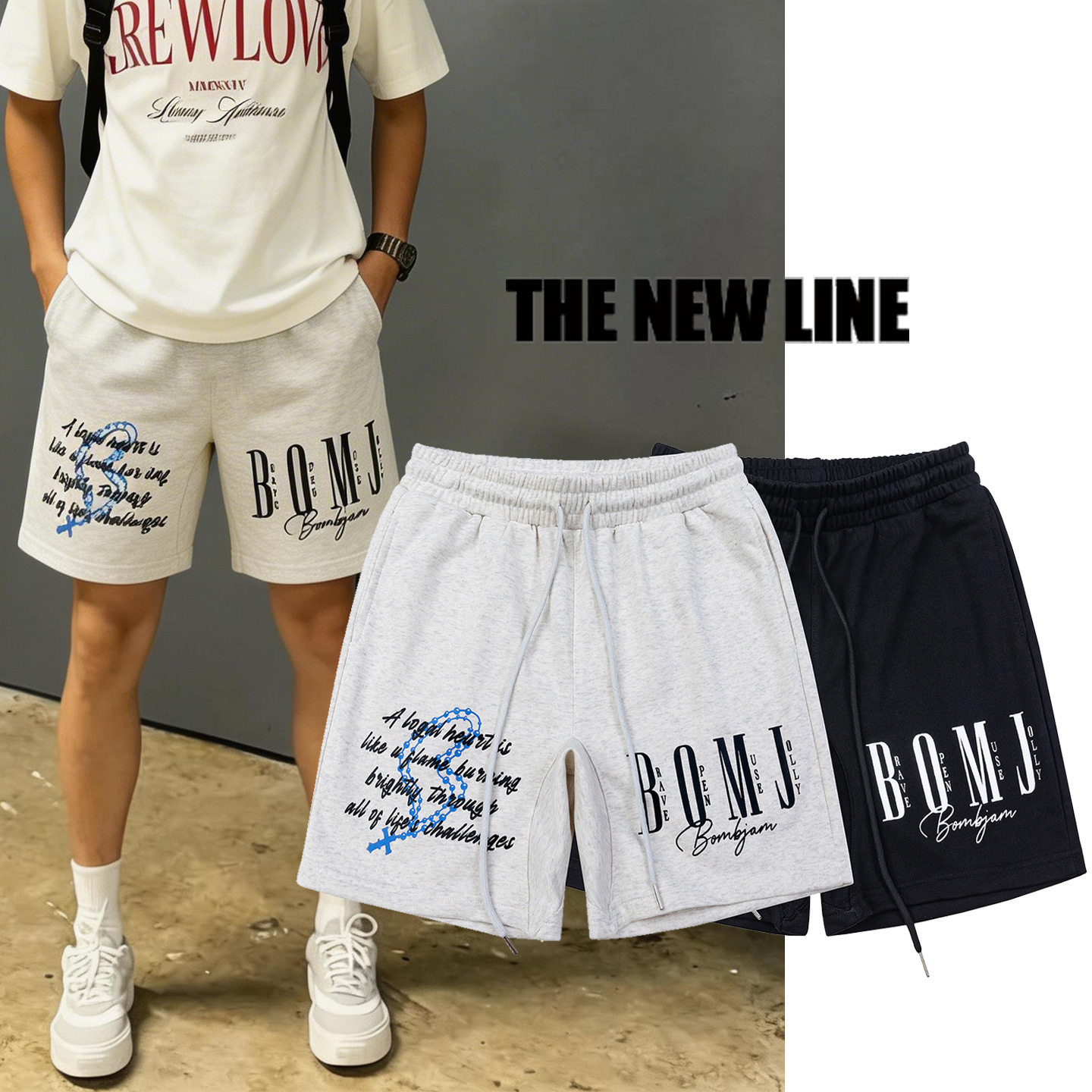 国潮字母印花四分裤男 高街运动宽松不过膝短裤 夏季美式街头休闲