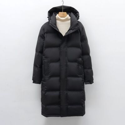 平湖驰新纯色90白鹅绒羽绒服连帽男女情侣青年中长款加厚外套