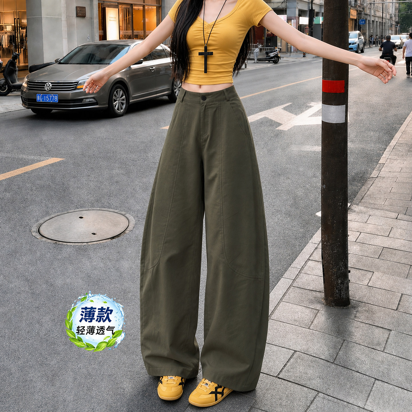 冰丝弯刀阔腿裤女夏季薄款2026新款宽松休闲直筒夏天凉感工装裤子