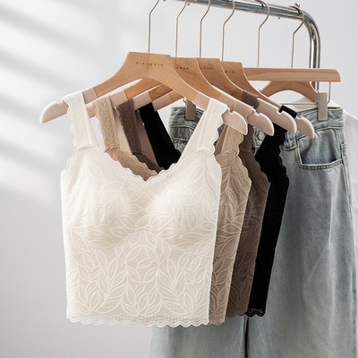 蕾丝吊带带胸垫背心女秋冬外穿美背内衣新款打底内搭抹胸上衣女