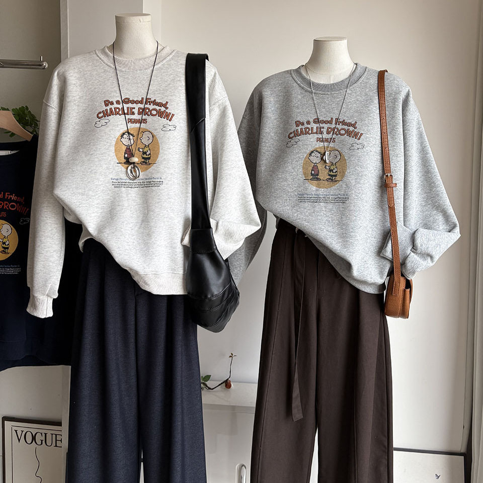 [比正]2026秋季新品韩系卡通人物印花圆领卫衣女宽松休闲上衣7510