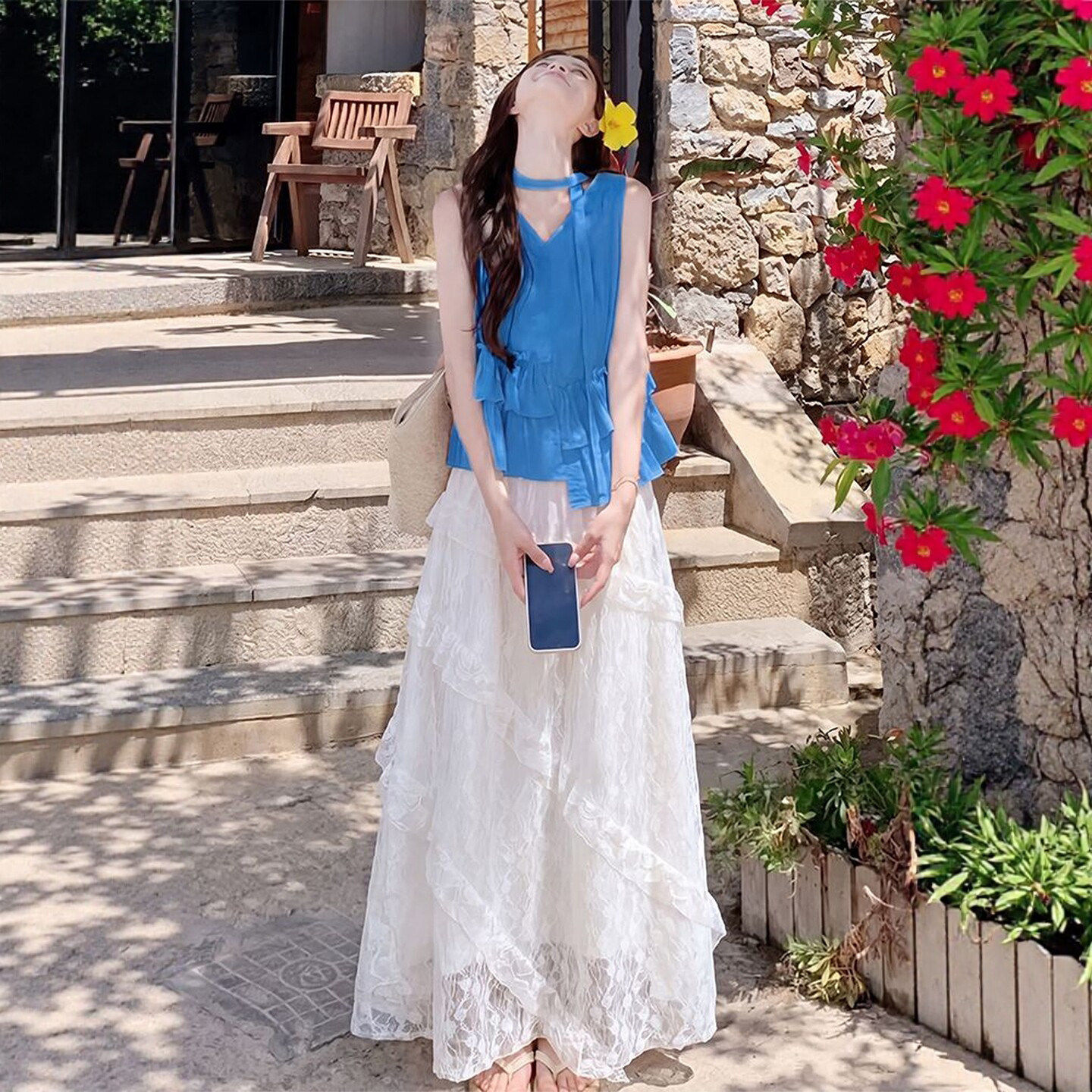 白色半身裙女2025新款夏季高腰a字长裙网纱不规则蕾丝拼接蛋糕裙