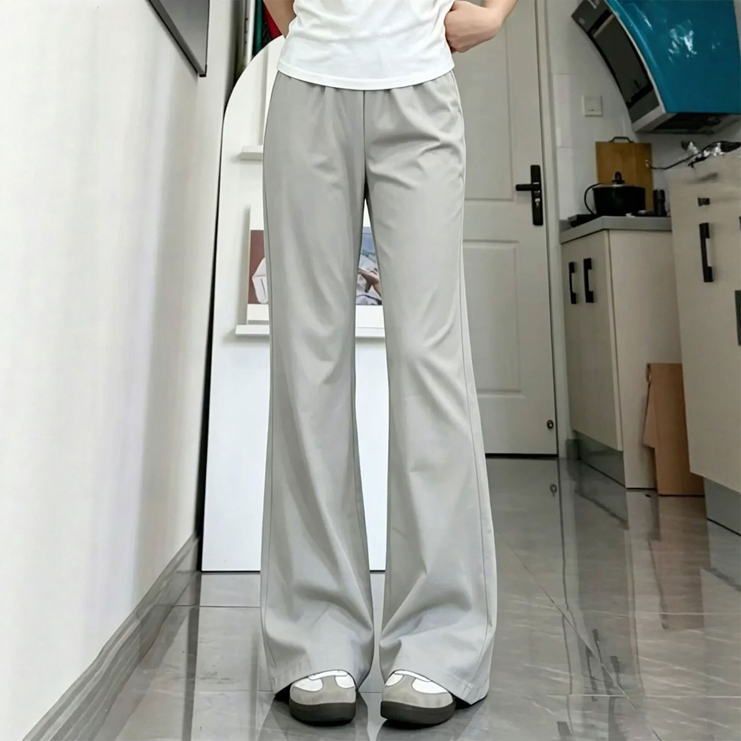 灰色冰丝运动微喇裤女夏季薄款2026新款夏天小个子防晒健身喇叭裤