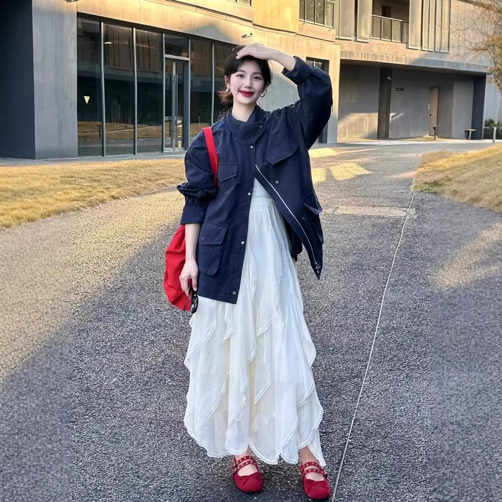 白色蛋糕裙女春夏新款高腰显瘦韩系温柔风多层蕾丝a字蓬蓬长裙子