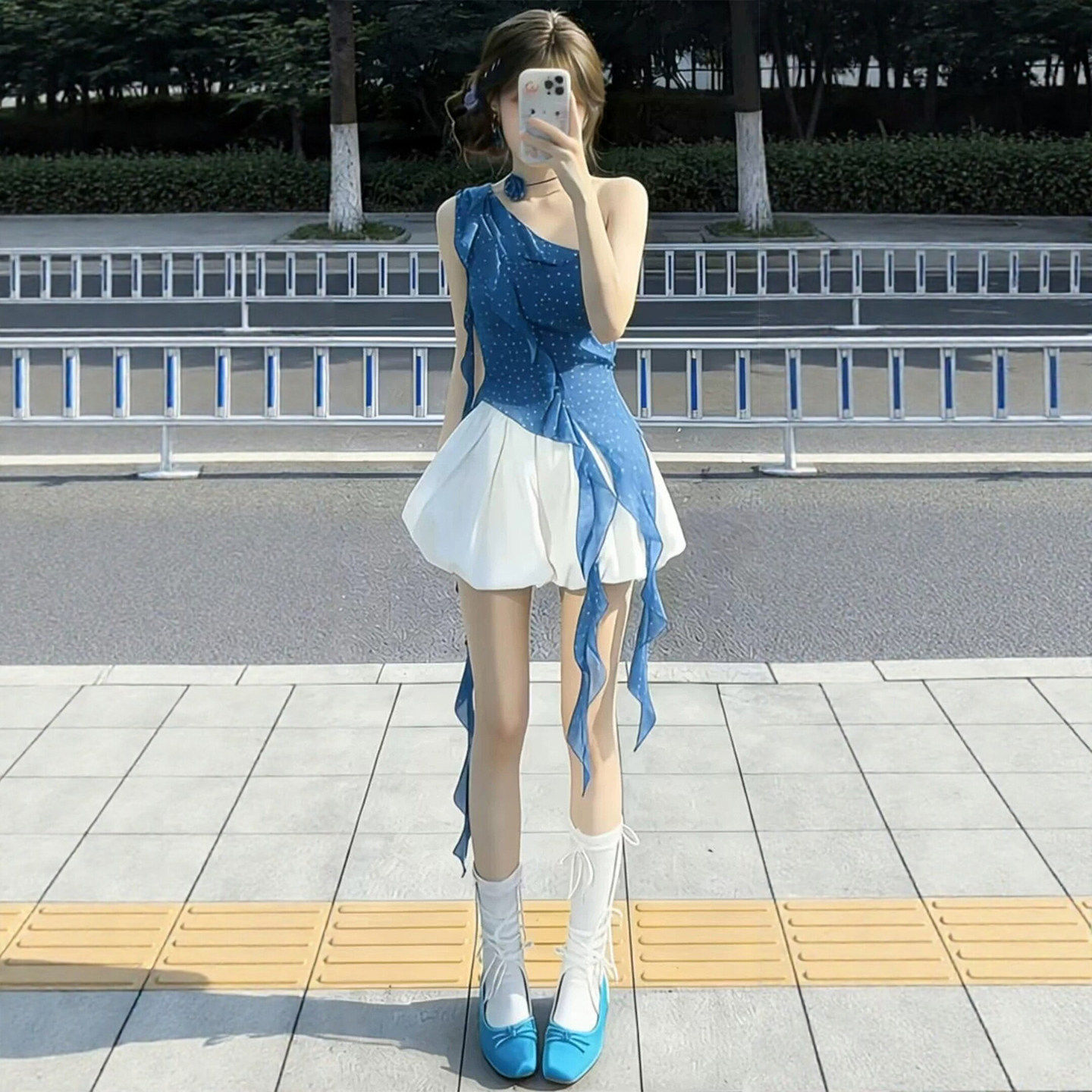 白色花苞短裙女夏季miu里miu气半裙防走光运动南瓜裙裤a字半身裙
