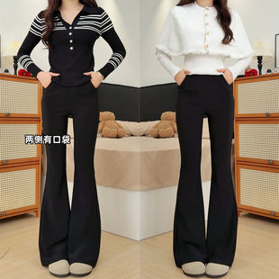 黑色喇叭裤女2026新款春秋高腰显瘦马蹄裤小个子不贴腿微喇西装裤