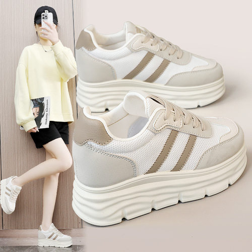 W3687厚底内增高真皮老爹鞋女2025春季新款时尚百搭休闲运动鞋