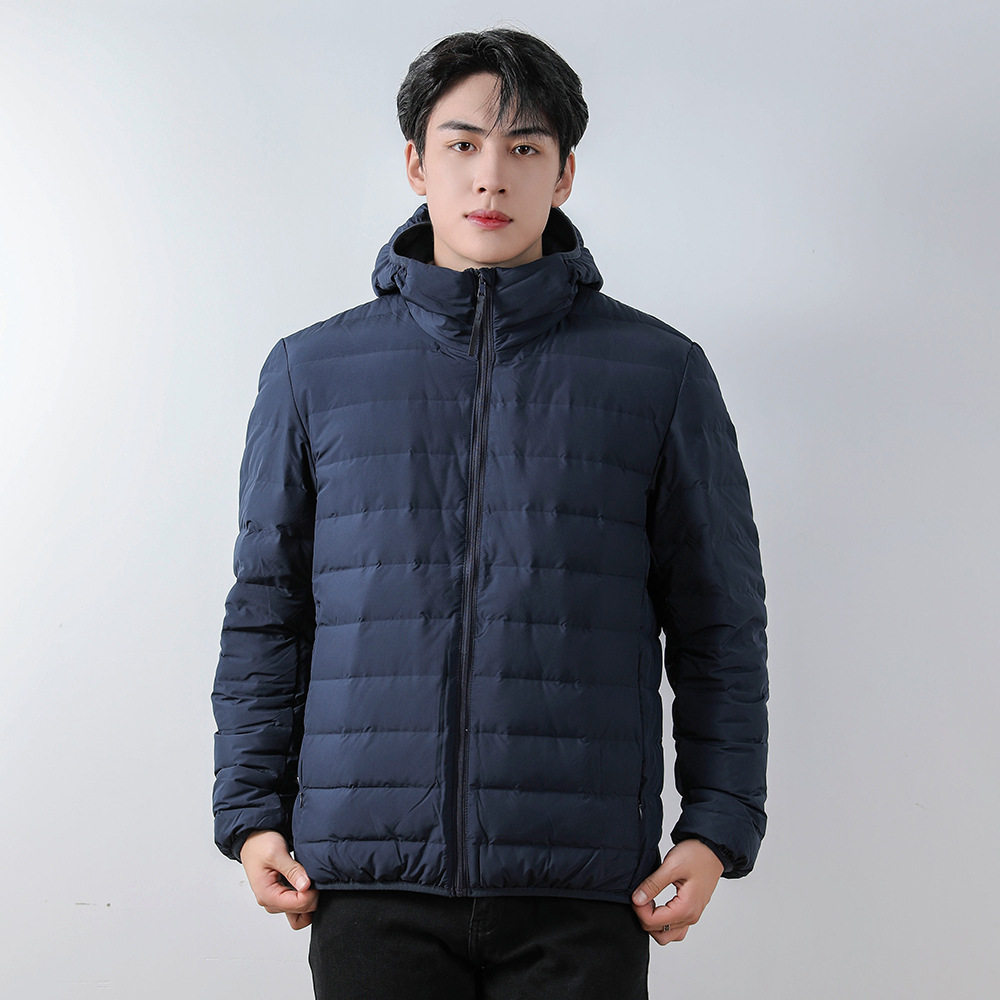 寒冬思羽新款男式90绒男装连帽带帽无缝面料轻薄款羽绒服大码外套