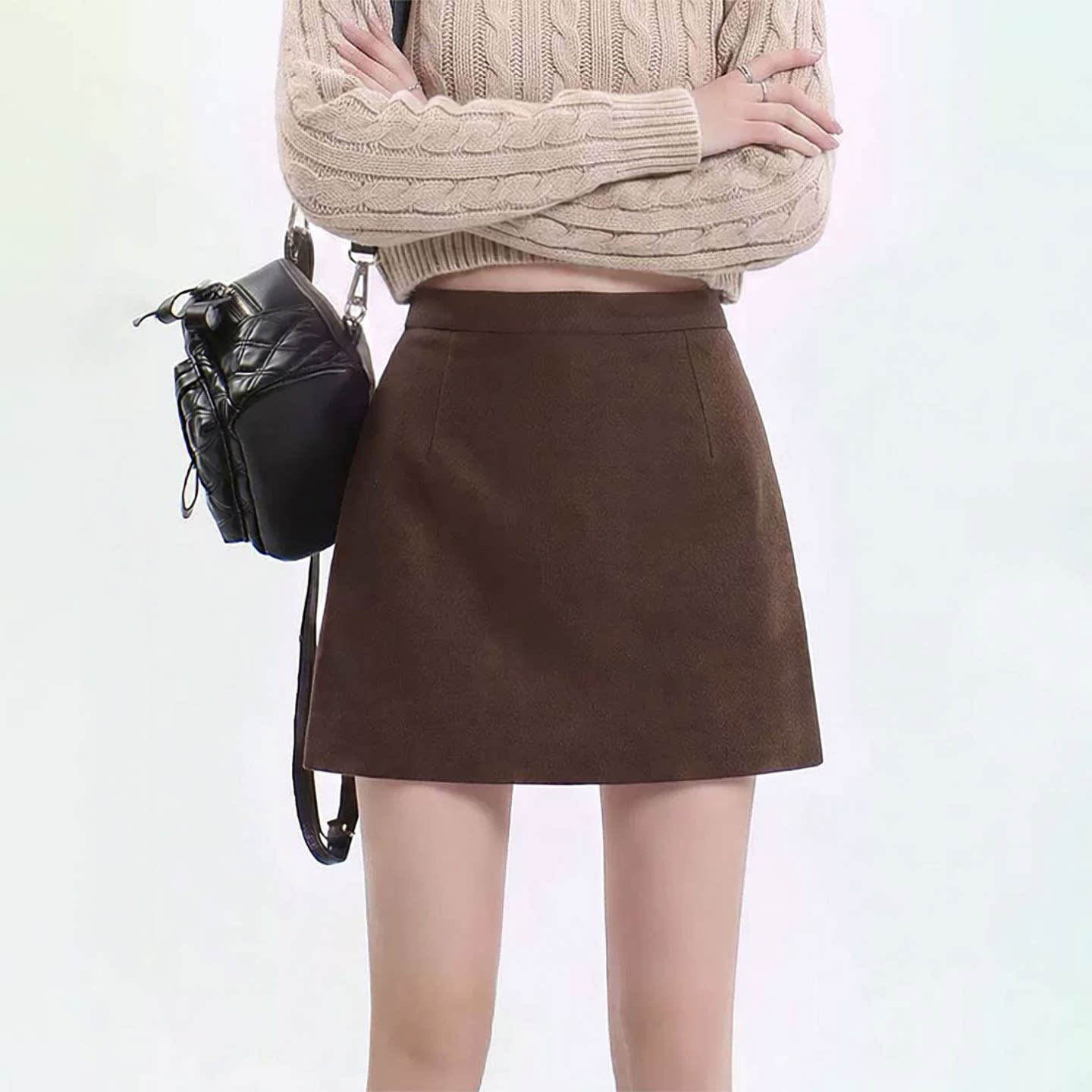 美拉德咖色秋冬毛呢半身裙女小个子高腰a字半裙西装羊毛包臀短裙