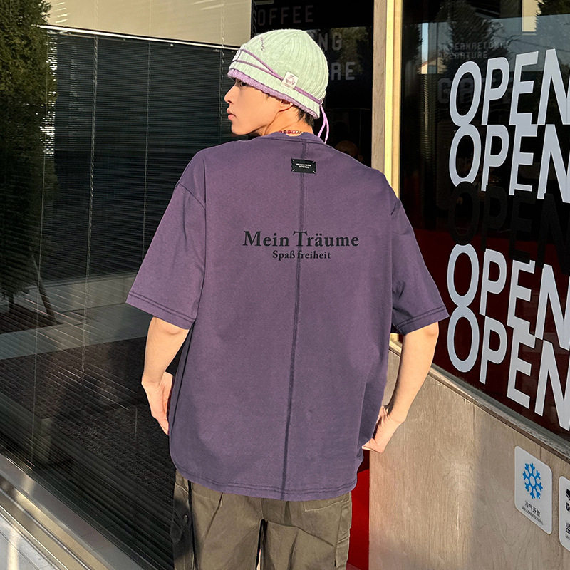 韩路男装 复古美式字母印花T恤夏季新款情侣高街潮牌短袖体恤q