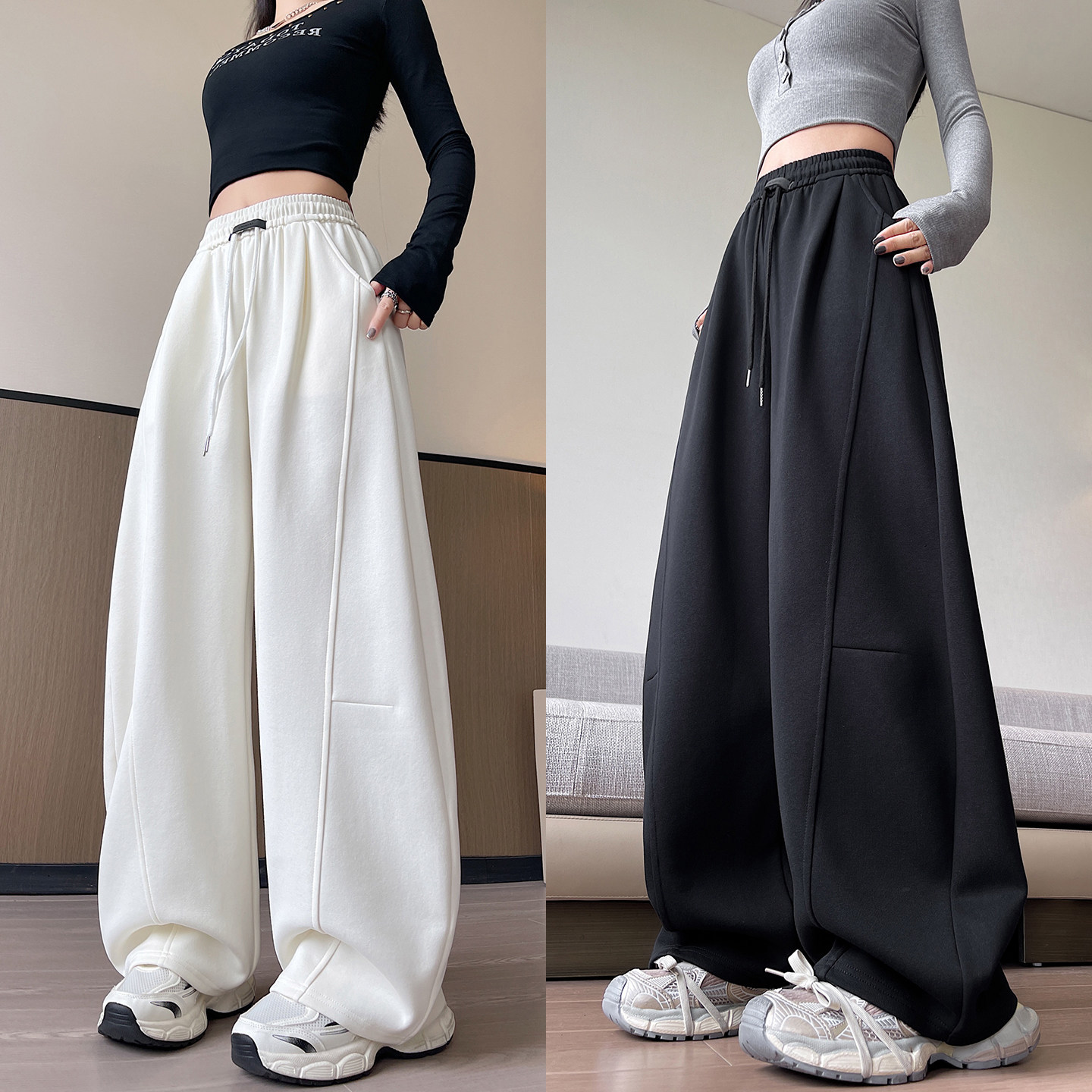 大码弯刀阔腿裤女2026新款春秋季胖妹妹mm宽松显瘦休闲运动卫裤子